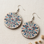 Boho butterfly wooden earrings with floral mandala design in pastel colors