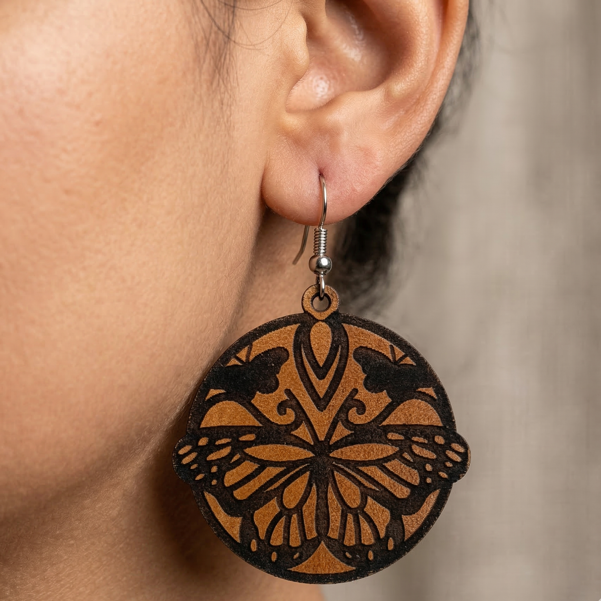 butterfly wooden earrings for women round nature butterfly dangle earrings artistic boho lightweight jewelry