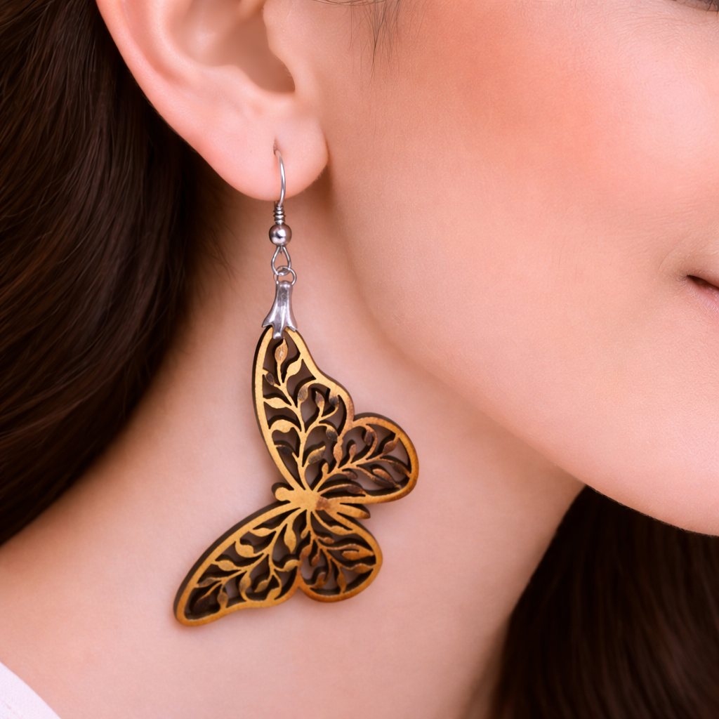 butterfly wooden earrings for women lightweight nature statement earrings