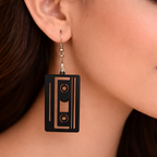 cassette tape wooden drop earrings for women retro music statement earrings