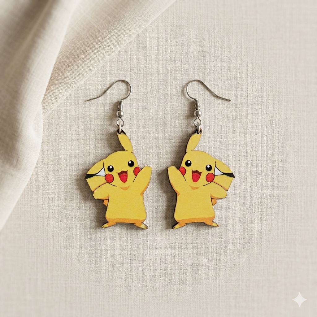 Cute Pikachu wooden earrings for women lightweight cartoon dangling earrings Main image