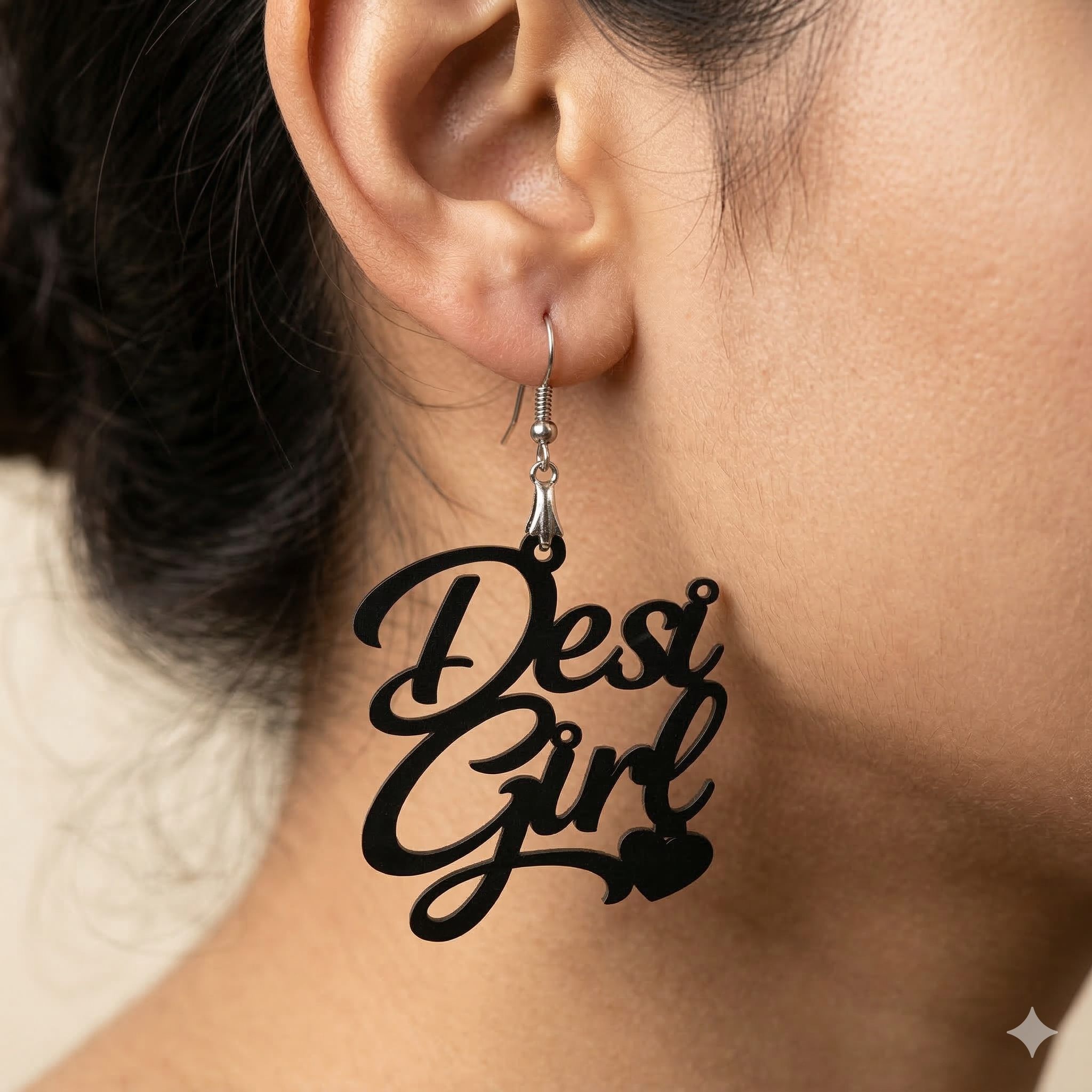desi girl wooden earrings for women bold script statement dangle earrings Main image