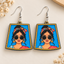Desi cool girl wooden earrings for women – quirky pop art dangler with sunglasses and bindi on blue background