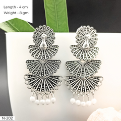 Dancing Peacock Three Layer Oxidised Silver Festival Earrings