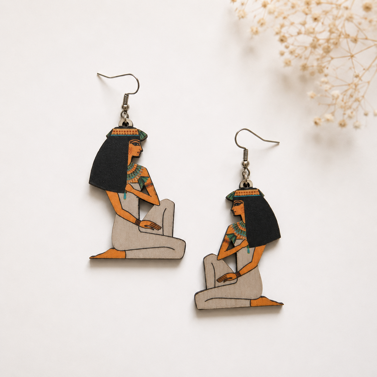 Egyptian queen wooden earrings for women with ancient artistic design Main image