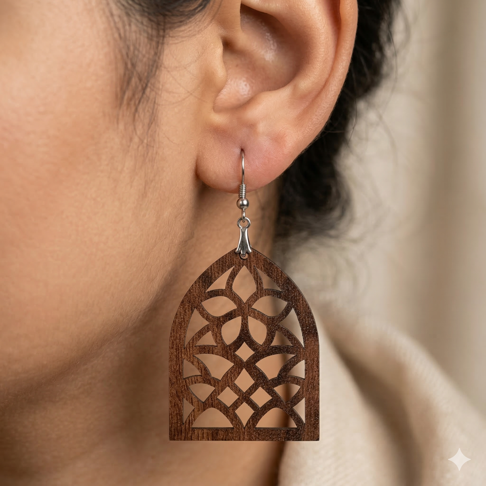 floral arch cutout wooden earrings for women boho artistic geometric lightweight dangle earrings Main image