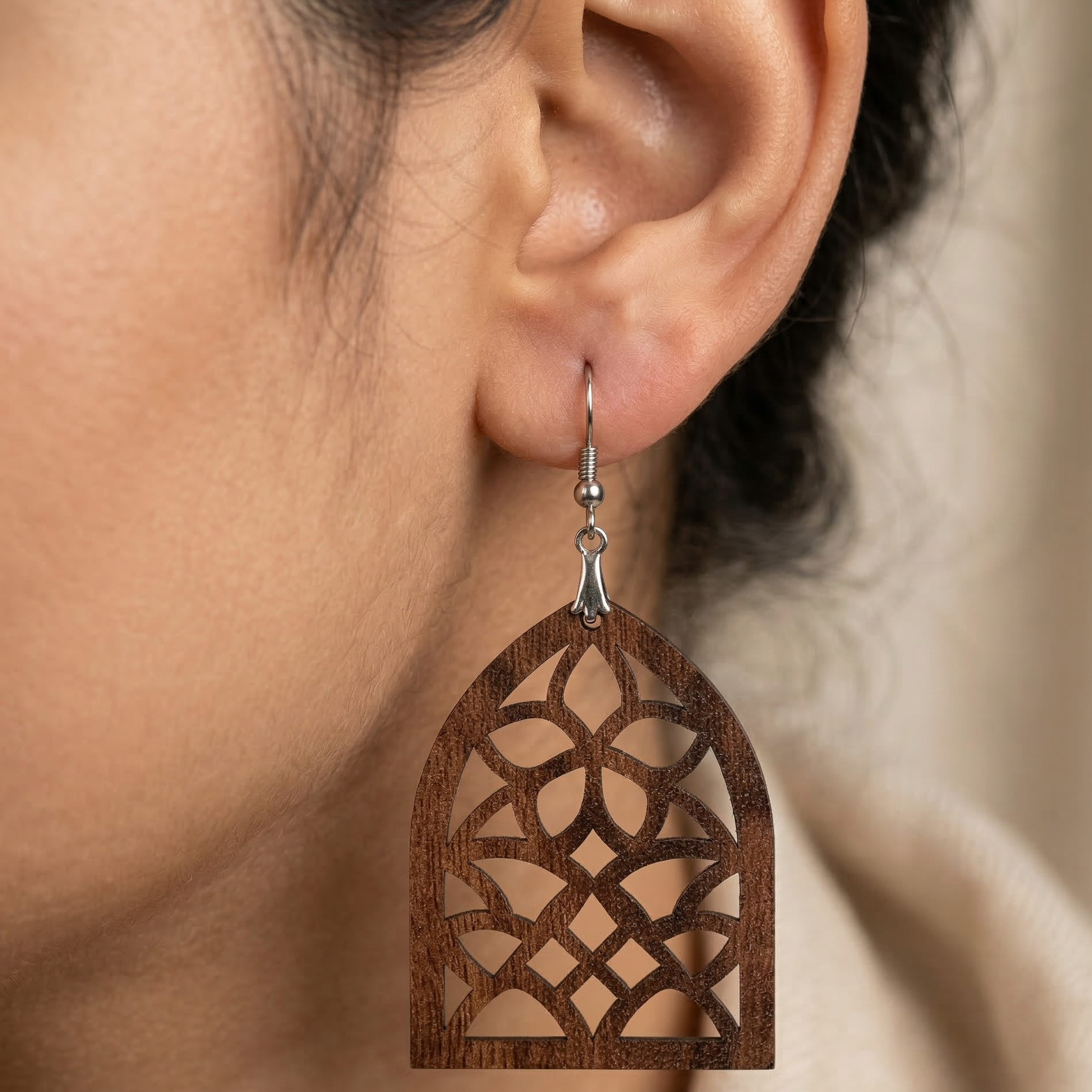 floral arch cutout wooden earrings for women boho artistic geometric lightweight dangle earrings
