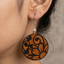 floral swirl engraved wooden earrings for women round boho floral dangle lightweight natural wood