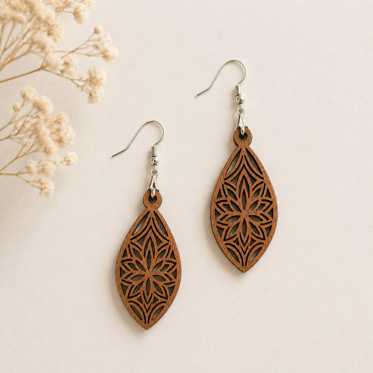 Floral Cutout Wooden Drop Earrings for Women | Elegant Nature-Inspired Statement Earrings Main image