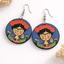 Frida inspired portrait wooden earrings for women with colorful artistic floral crown design