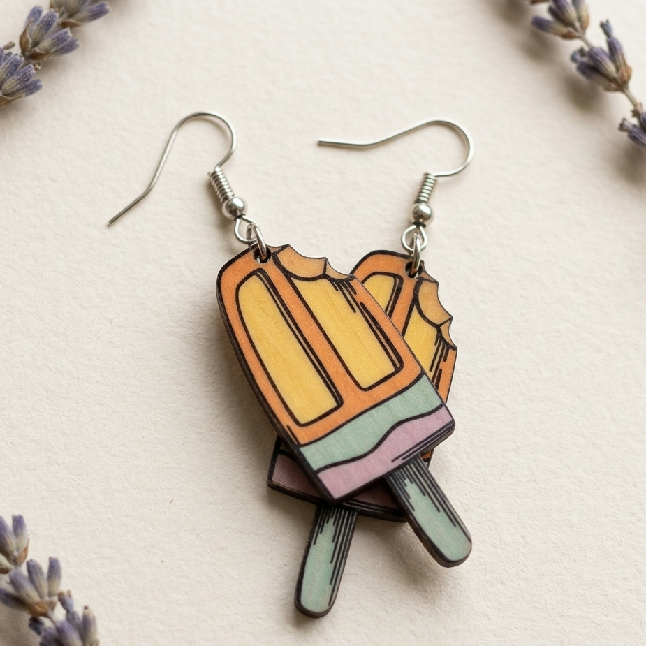 Ice Cream Popsicle Wooden Earrings for Women | Playful Summer