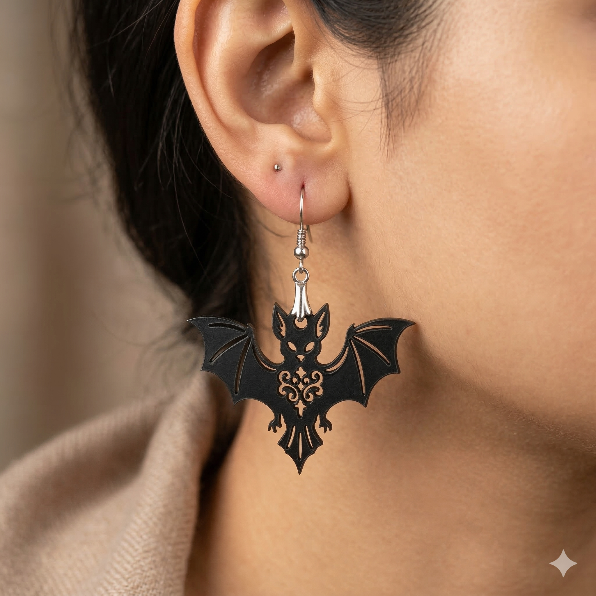 gothic bat wooden earrings for women dark aesthetic bat wing statement dangle earrings Main image