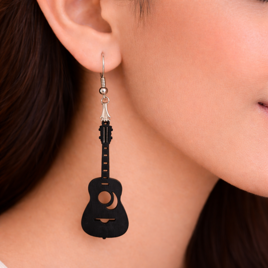 Guitar Wooden Earrings for Women | Music Inspired Statement Drop Earrings Secondary image