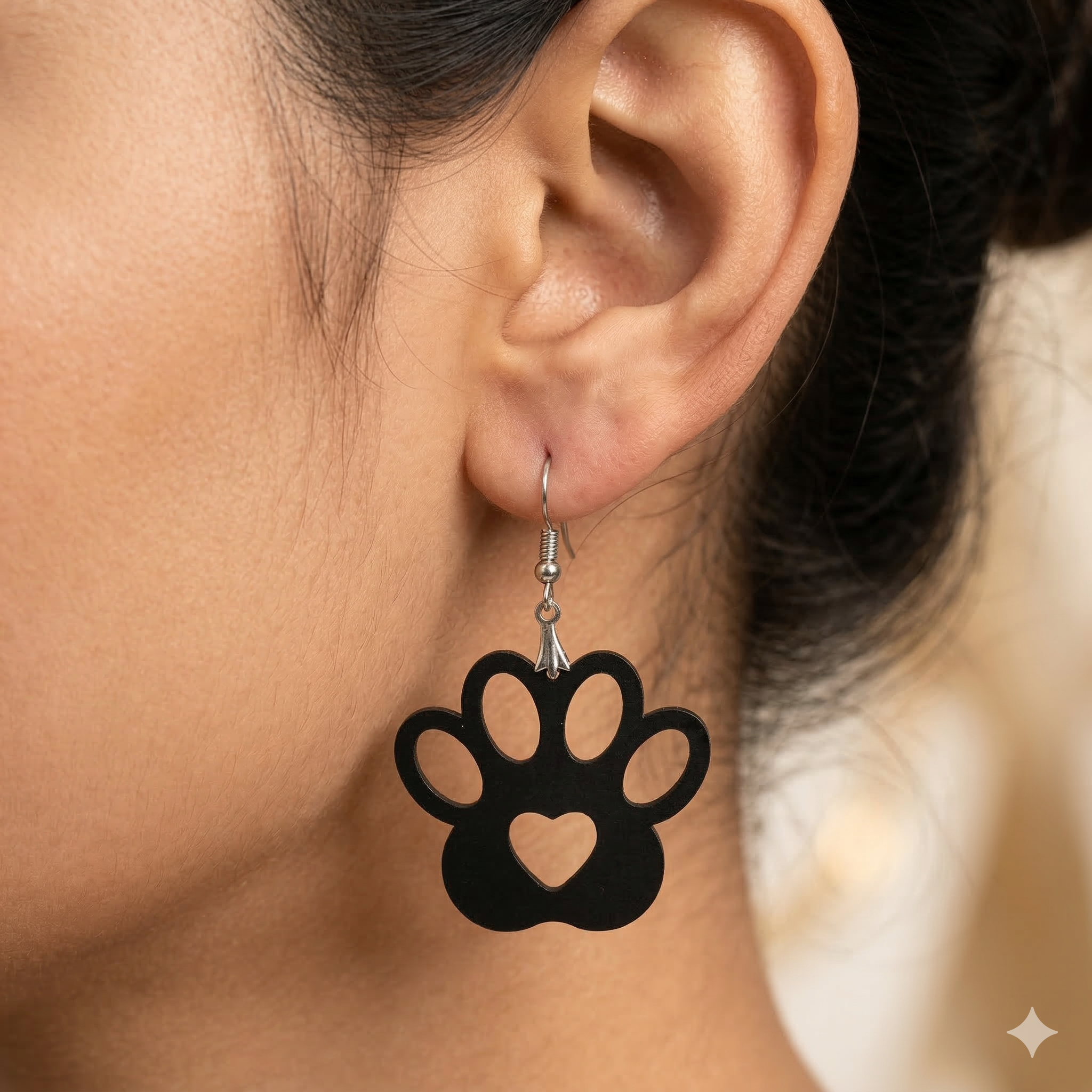 paw print wooden earrings for women heart paw pet lover dangle earrings Main image