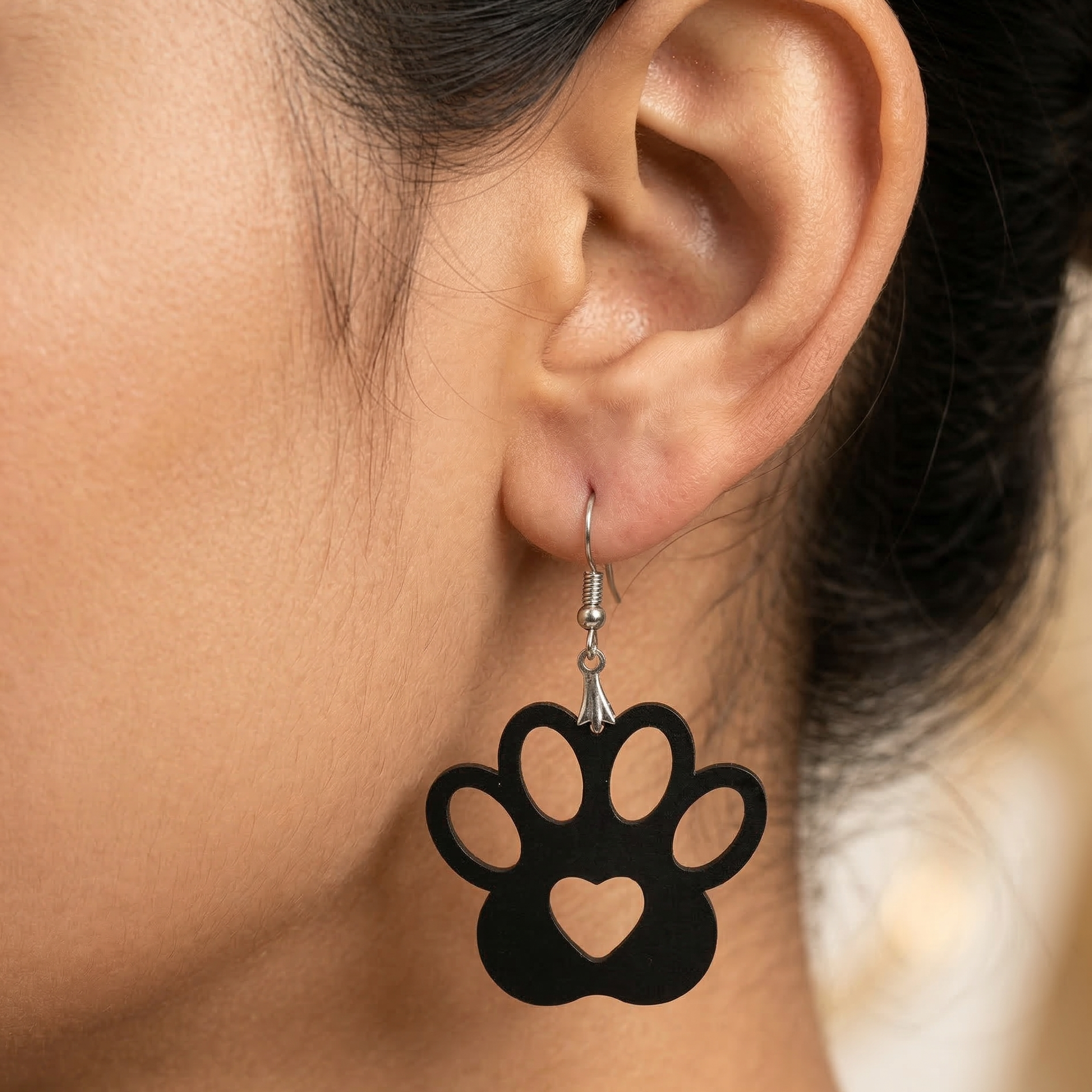 paw print wooden earrings for women heart paw pet lover dangle earrings