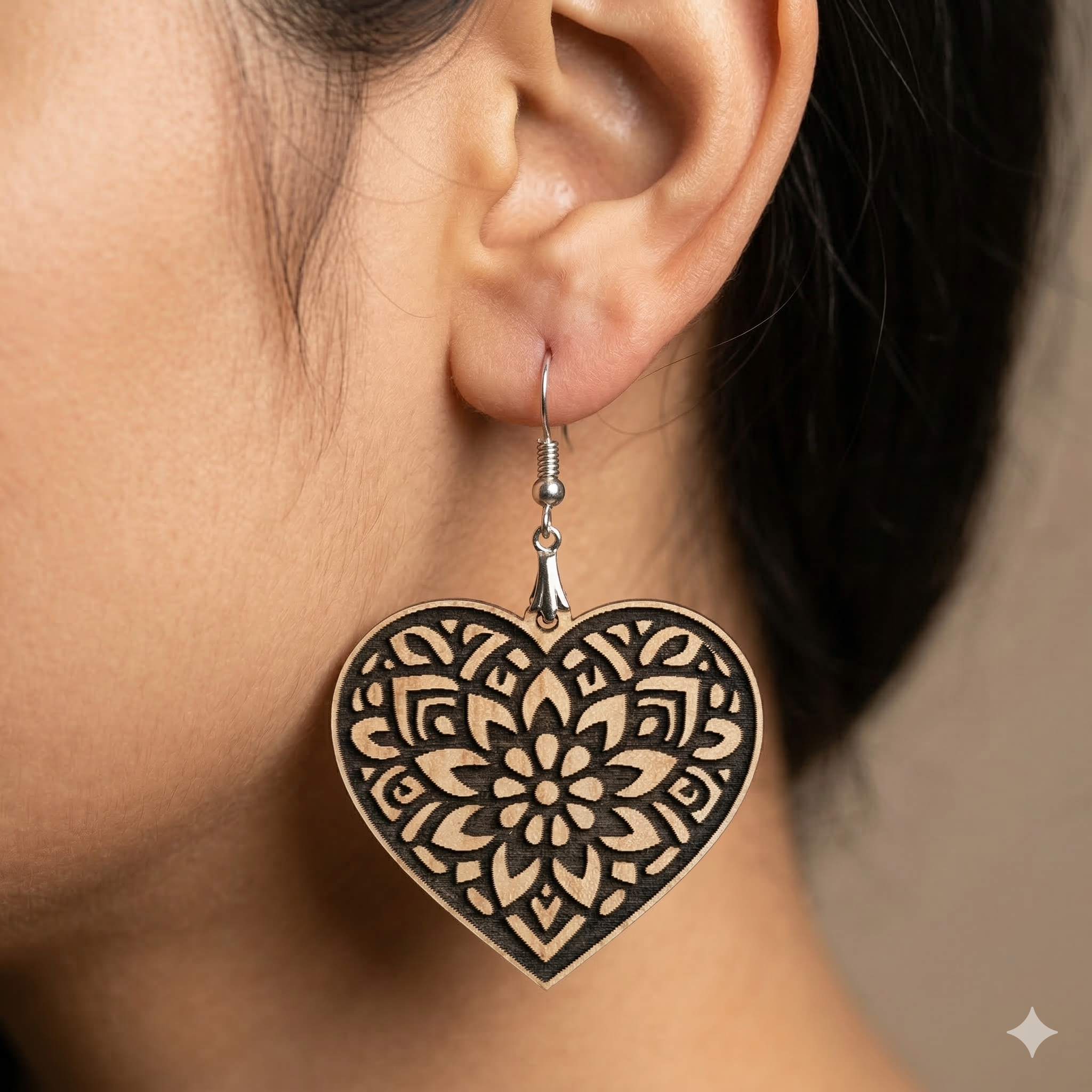 heart mandala engraved wooden earrings for women boho ethnic floral statement dangle earrings lightweight Main image