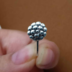 Flower Design Silver Oxidized Adjustable Nosepin