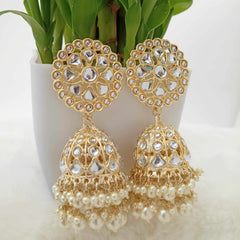 Celebrity Trending Pearls Kundan Golden Trending Jhumka Earrings