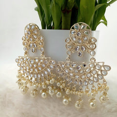 Transparent Stones White Gold Color Kundan Beads Earrings