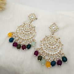Beautiful Multicolor Beads Kundan Beads Golden Earrings