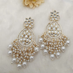 Rain Like Drop Beads Kundan Golden Earrings