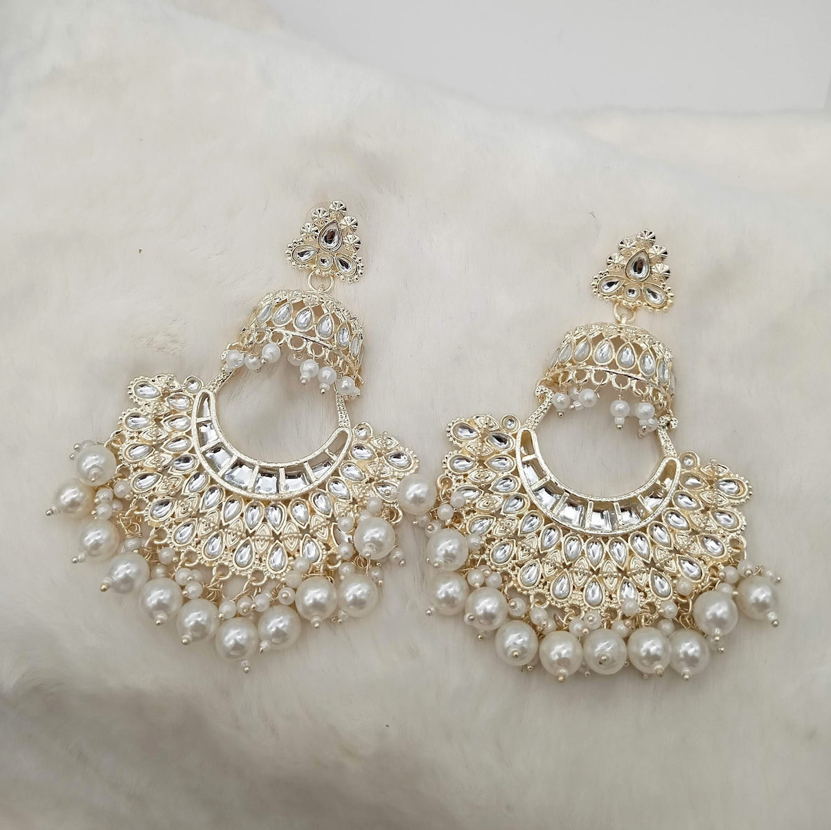 Cute White Gold Jhumka Chandbali Earrings