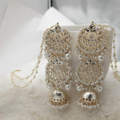 Double Story Drop Jhumka White Gold Earrings