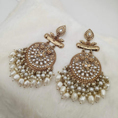 Golden Oxidised Gorgeous Big White Beads Earrings