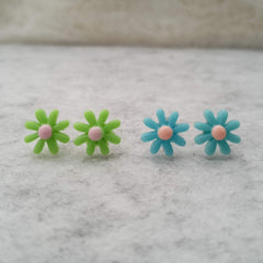 Blue & Green Plastic Tiny Flower Studs Earrings(Pack of 2)