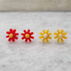 Red & Yellow Plastic Tiny Flower Studs Earrings(Pack of 2)