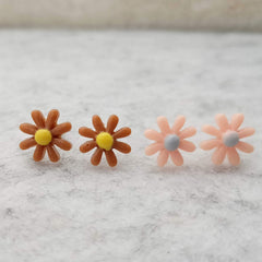 Brown & Peach Plastic Tiny Flower Studs Earrings(Pack of 2)