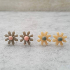 Dark & Light Brown Shades Plastic Tiny Flower Studs Earrings(Pack of 2)
