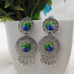 Trending Double Peacock Sticker Silver Oxidised Earrings