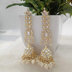 Long Kundan Studded Beautiful Jhumka Golden Earrings