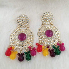 Multicolor Kundan Studded Round Stone Golden Earrings
