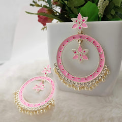 Baby Pink Color Meenakari Round Bali Drop Beads Golden Earrings