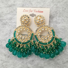 Green Color Ethnic Round Kundan Studded Golden Earrings