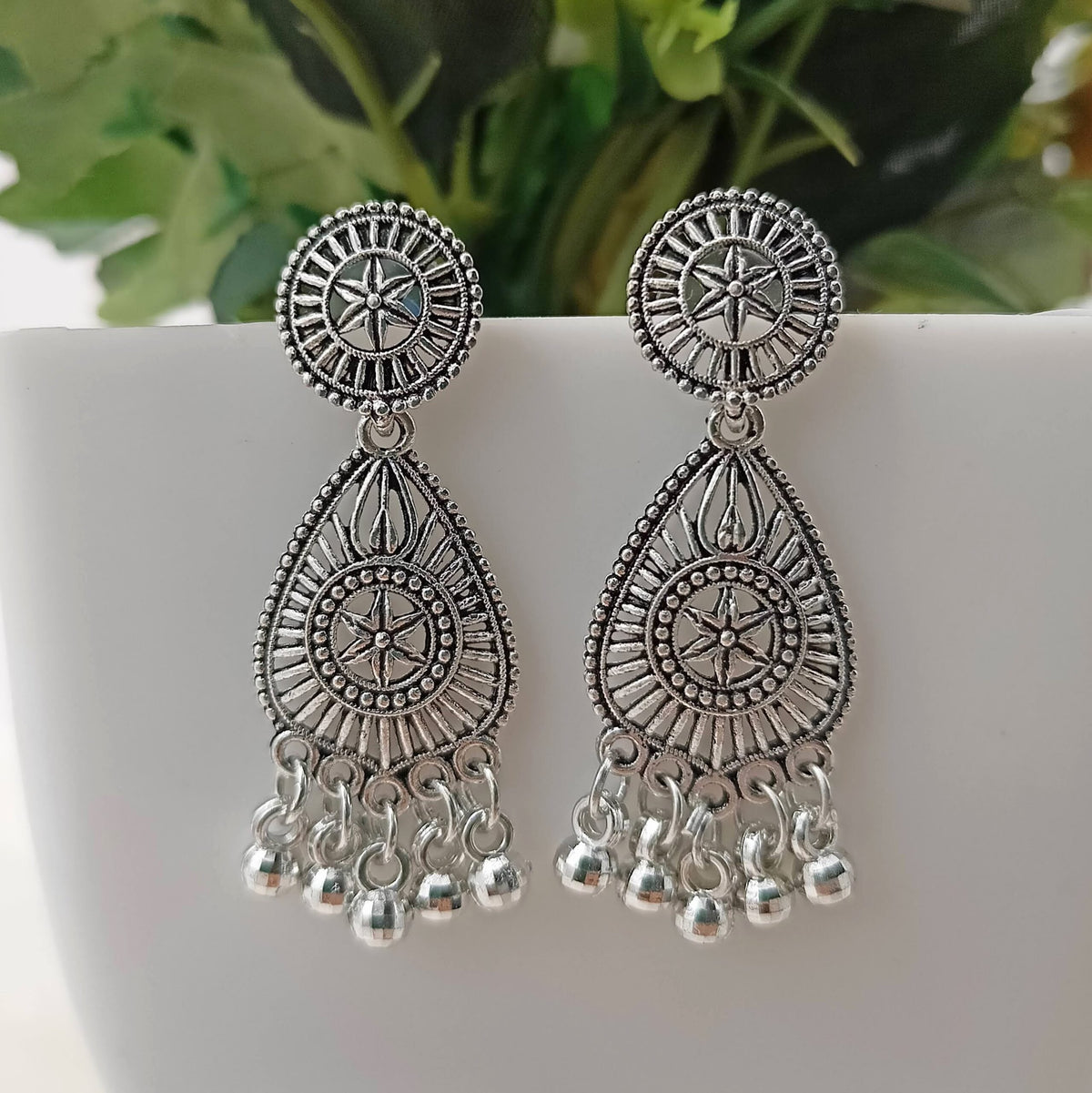 Latest Trendy Silver Oxidised Drop Beads Earrings