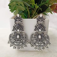 Silver Oxidised Beautiful Detailed Mirror Earrings