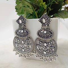 Diamond & Oval Shape Chandbali Silver Oxidised Earrings