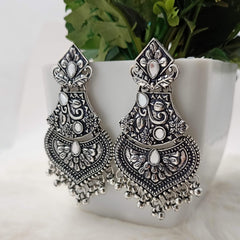 Boho Mirror Oxidised Silver Dangler Earrings