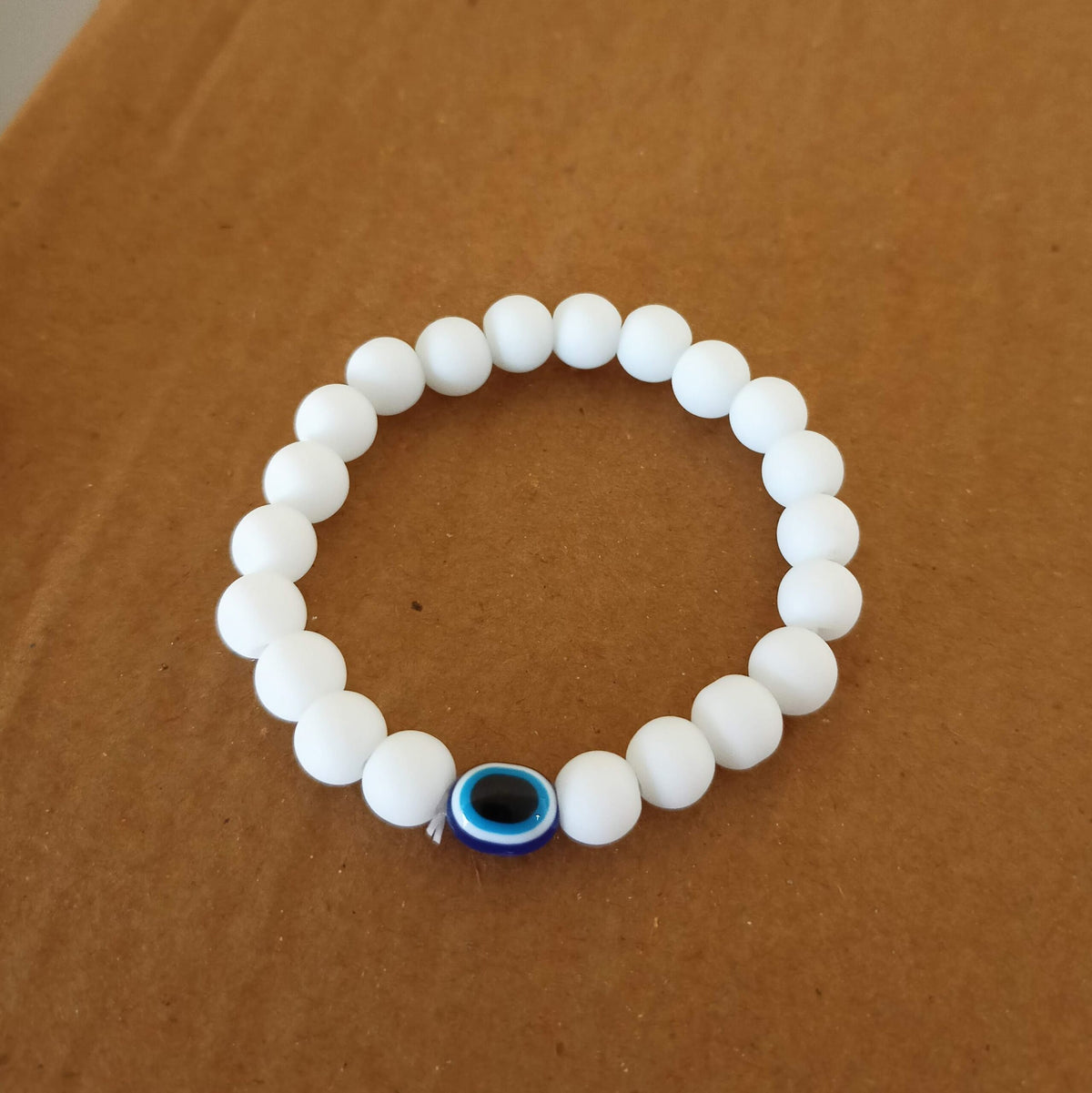 Evil Eye White Beads Matte Finish Adjustable Bracelet