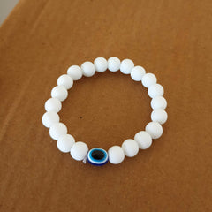 Evil Eye White Beads Matte Finish Adjustable Bracelet