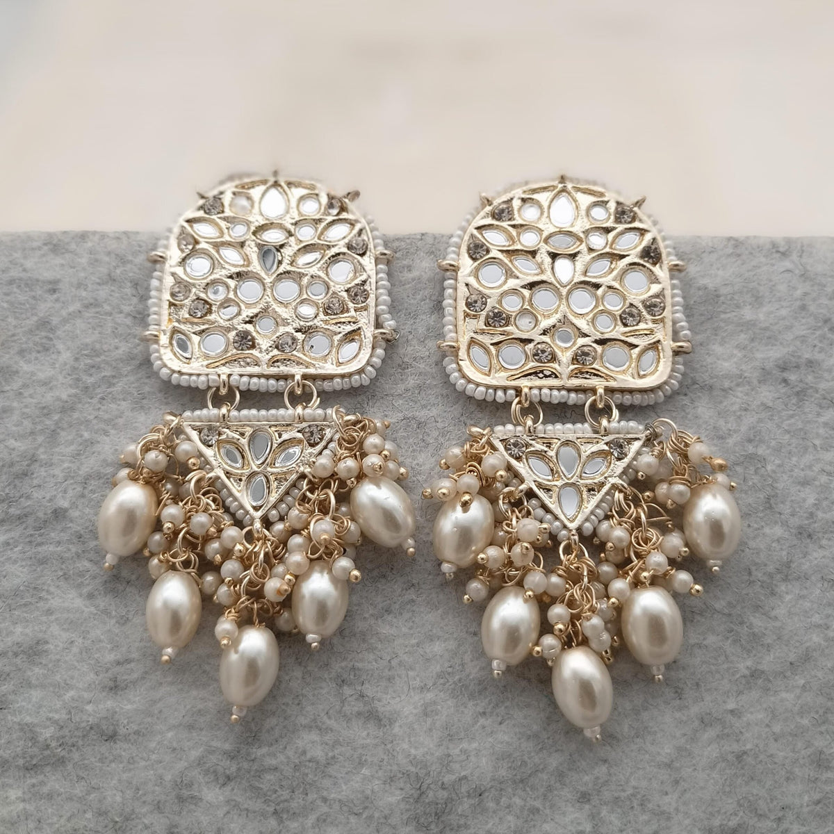 Bollywood Trending Mirror & Beads Studded Golden Earrings