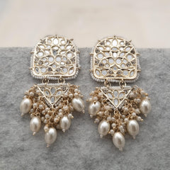 Bollywood Trending Mirror & Beads Studded Golden Earrings