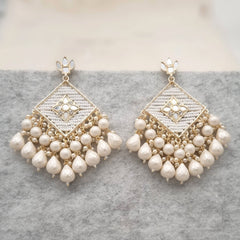 Diamond Shape Drop Gorgeous White Beads Earrings