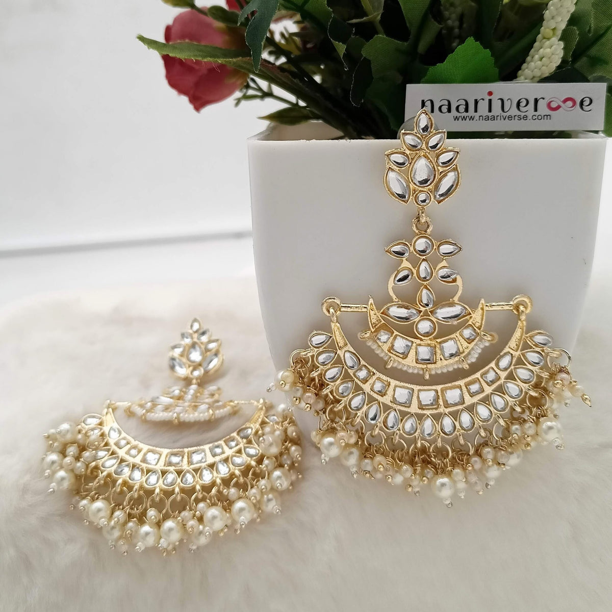 Handcrafted Kundan Studded Chandbali Polki Golden Earrings