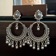 Chandbali Silver Oxidised Beads Trending Earrings