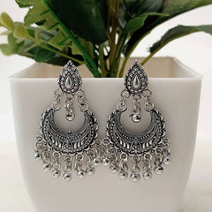 Gorgeous Detailed Chandbali Silver Oxidised Earrings