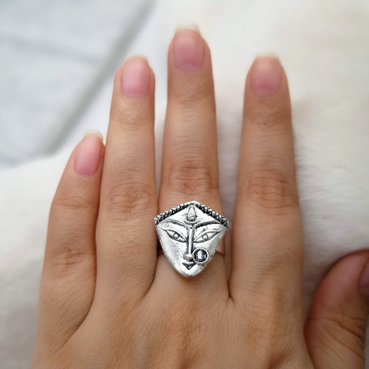 Goddess Design Silver Oxidised Adjustable Finger Ring